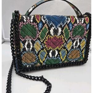 ALDO Greenwald Snakeskin Print Chain Cross Body Hand Bag Abstract Multicolor NEW